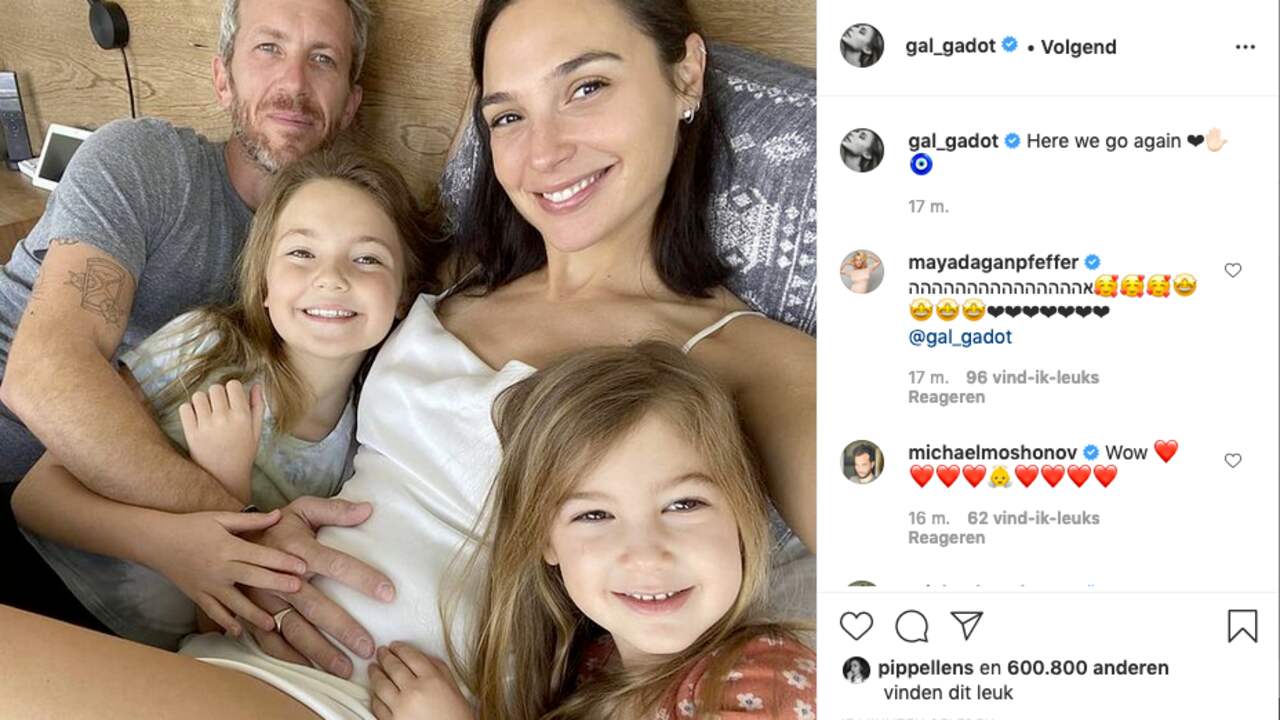 Wonder Woman-Gal Gadot kondigt aan weer in verwachting te zijn.