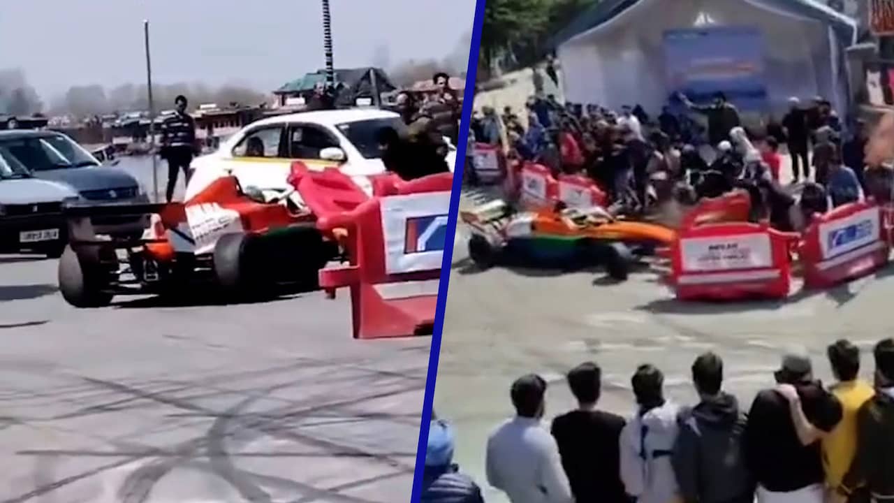 Beeld uit video: Formule 4-auto's rijden publiek in tijdens testrit in India