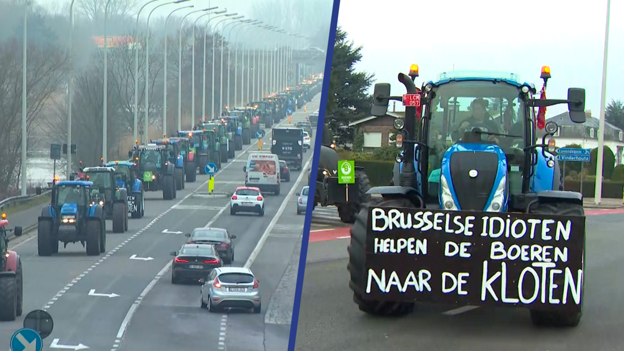 Beeld uit video: Duizenden Belgische boeren rijden met tractor naar Brussel