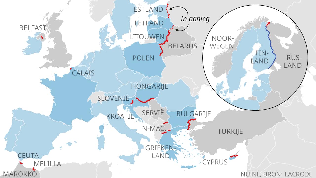 Европейският съюз има 2000 километра огради.  Дължината на външната граница на съюза е около 15 000 км.