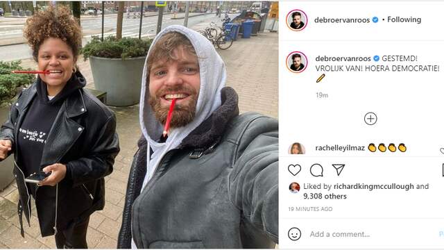 Tim Hofman en zijn beste vriendin Talisia Misiedjan zijn al vroeg gaan stemmen. Foto: Instagram/Tim Hofman