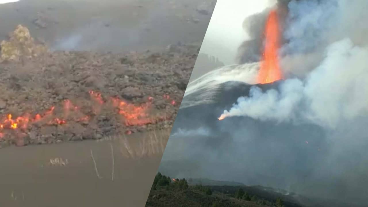 Beeld uit video: Lava stroomt uit nieuwe krater vulkaan La Palma