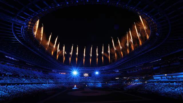 Net als bij de openingsceremonie was er vuurwerk in het stadion.