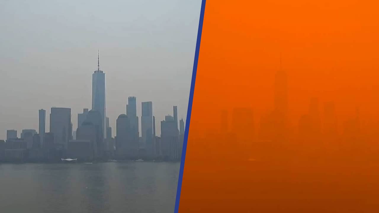 Beeld uit video: Timelapse toont hoe New York oranje kleurt door bosbranden in Canada