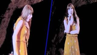 Taylor Swift slikt insect door tijdens concert in Chicago