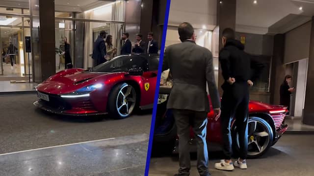 Ronaldo komt met Ferrari van 2 miljoen aan bij hotel in Lissabon