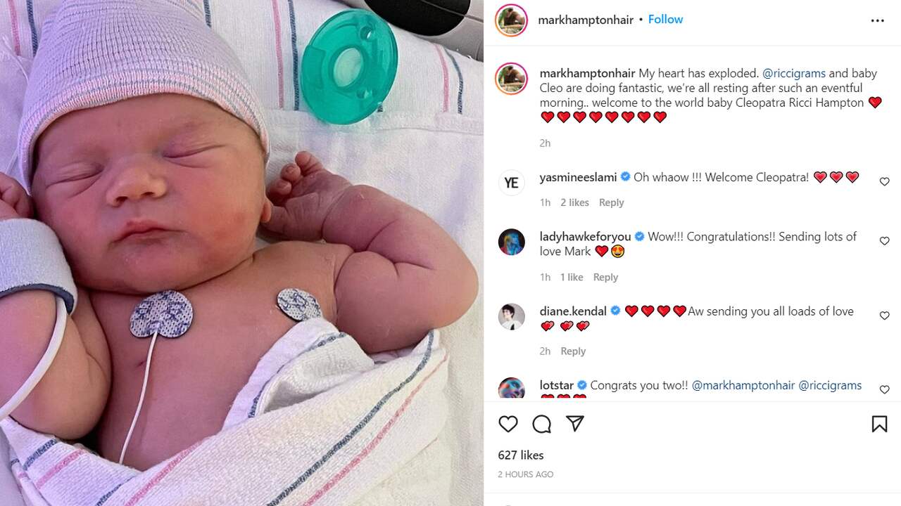 Mark Hampton deelt het blijde nieuws dat zijn vrouw Christina Ricci is bevallen van een dochter. (Foto: Instagram Mark Hampton)