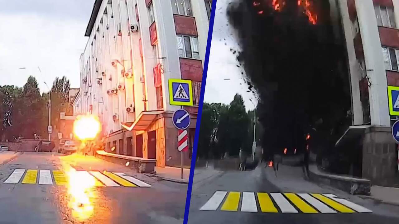 Dashcam legt vast hoe raket vlak voor auto inslaat in Donetsk NU.nl