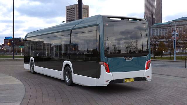 De bus met een zijwand uit één stuk composiet om gewicht te besparen.