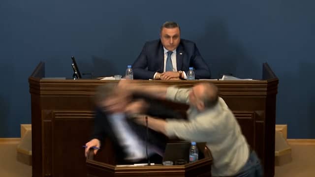 Georgisch parlementslid krijgt stomp in gezicht tijdens debat