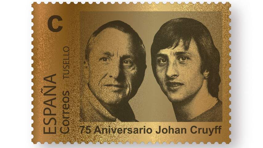 Nederlandse en Spaanse post eren Johan Cruijff met dure gouden postzegel