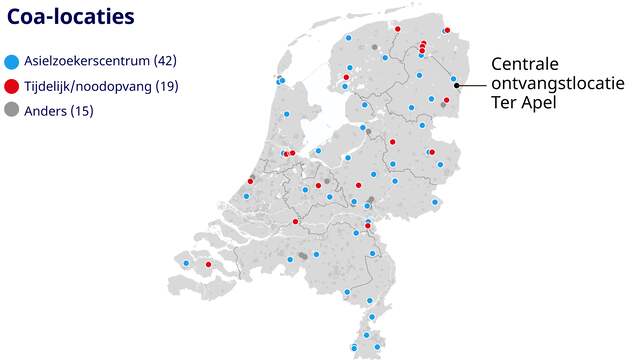 Een overzicht van de op vrijdag 22 oktober bekende opvanglocaties