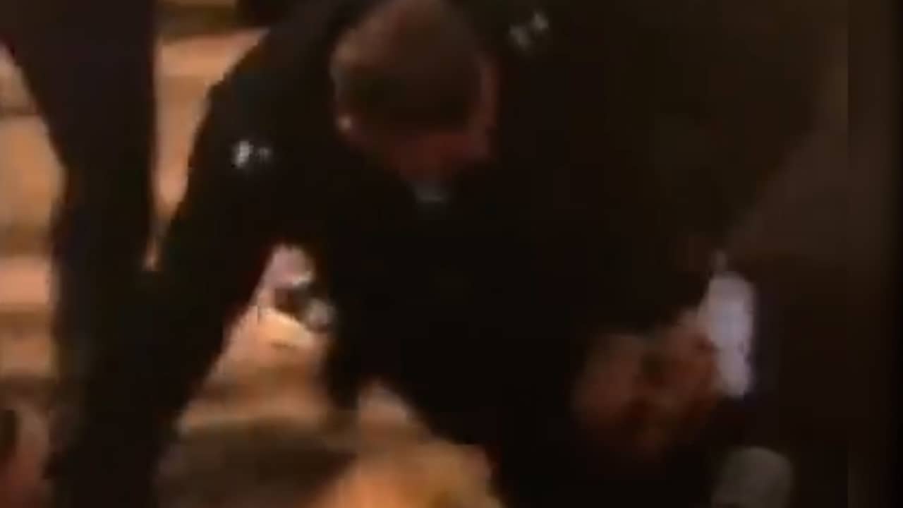 Beeld uit video: Politie sleurt man die kist Elizabeth aanraakte van podium Westminster Hall