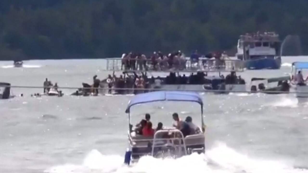 Beeld uit video: Zinkende boot met toeristen zorgt voor chaos op meer Colombia