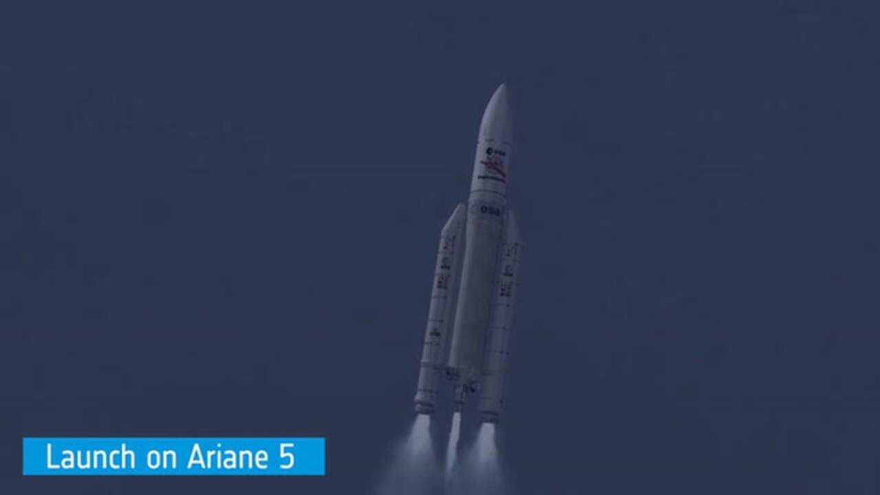 Beeld uit video: Animatie van lancering ruimtesonde BepiColombo naar Mercurius
