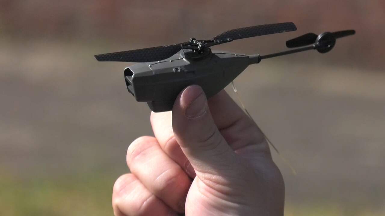 Beeld uit video: Defensie presenteert verkenningsdrones zo groot als insect
