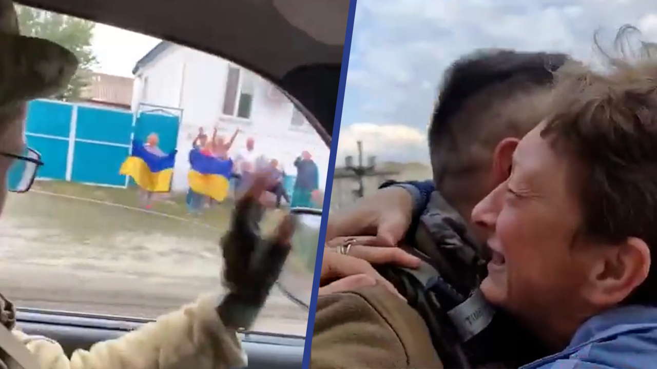 Beeld uit video: Oekraïense militairen emotioneel onthaald in bevrijd gebied