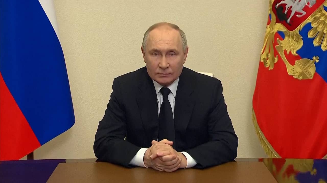 Beeld uit video: Poetin na aanslag: 'Straffen iedereen die deze gruweldaad steunt'