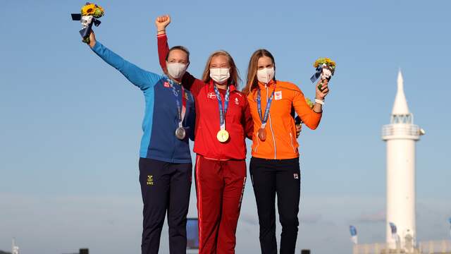 Het podium in de Laser Radial-klasse.