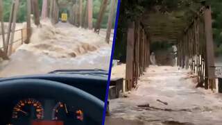 Braziliaan rijdt over overstroomde brug die daarna instort