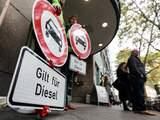 epa07080122 A traffic sign meaning 'Driving Ban' and 'for Diesel' is set up utside of the Berlin Administrative Court building, in Berlin, Germany, 09 October 2018. The court is about to decide on driving bans for Diesel powered cars on the streets of the German capital. EPA/FELIPE TRUEBA