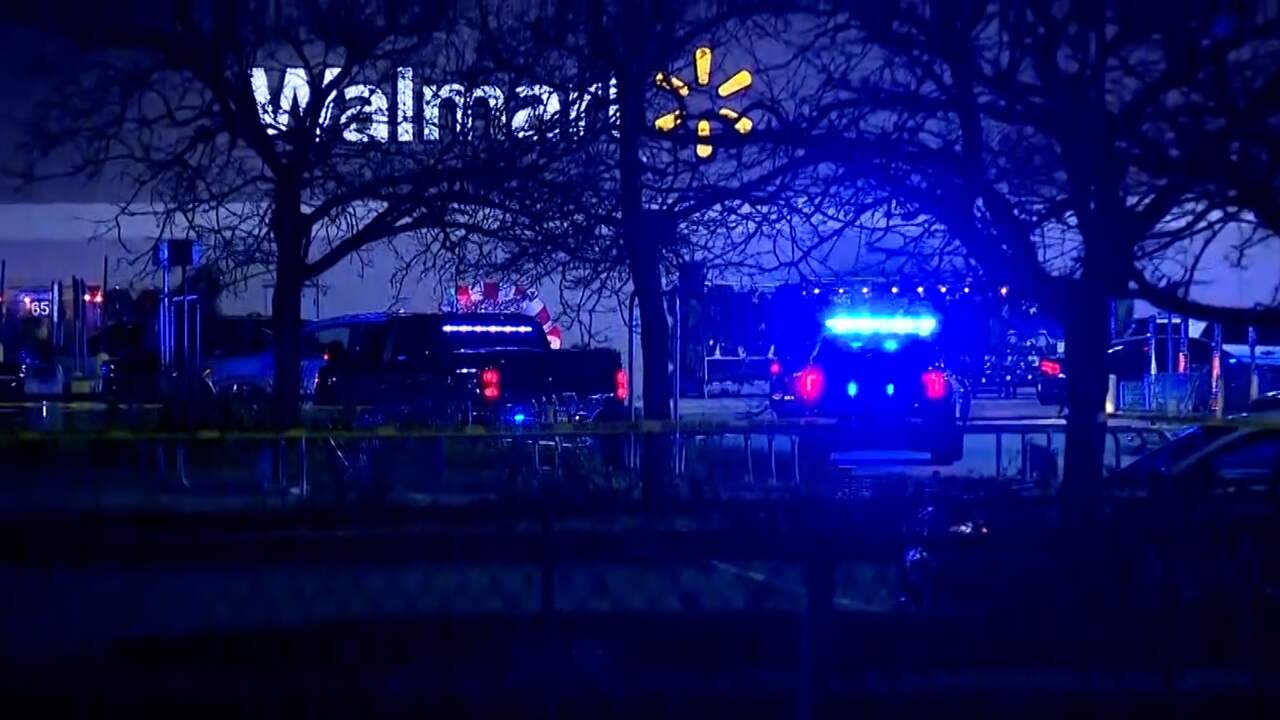 Beeld uit video: Politie massaal aanwezig bij schietpartij in Walmart in VS