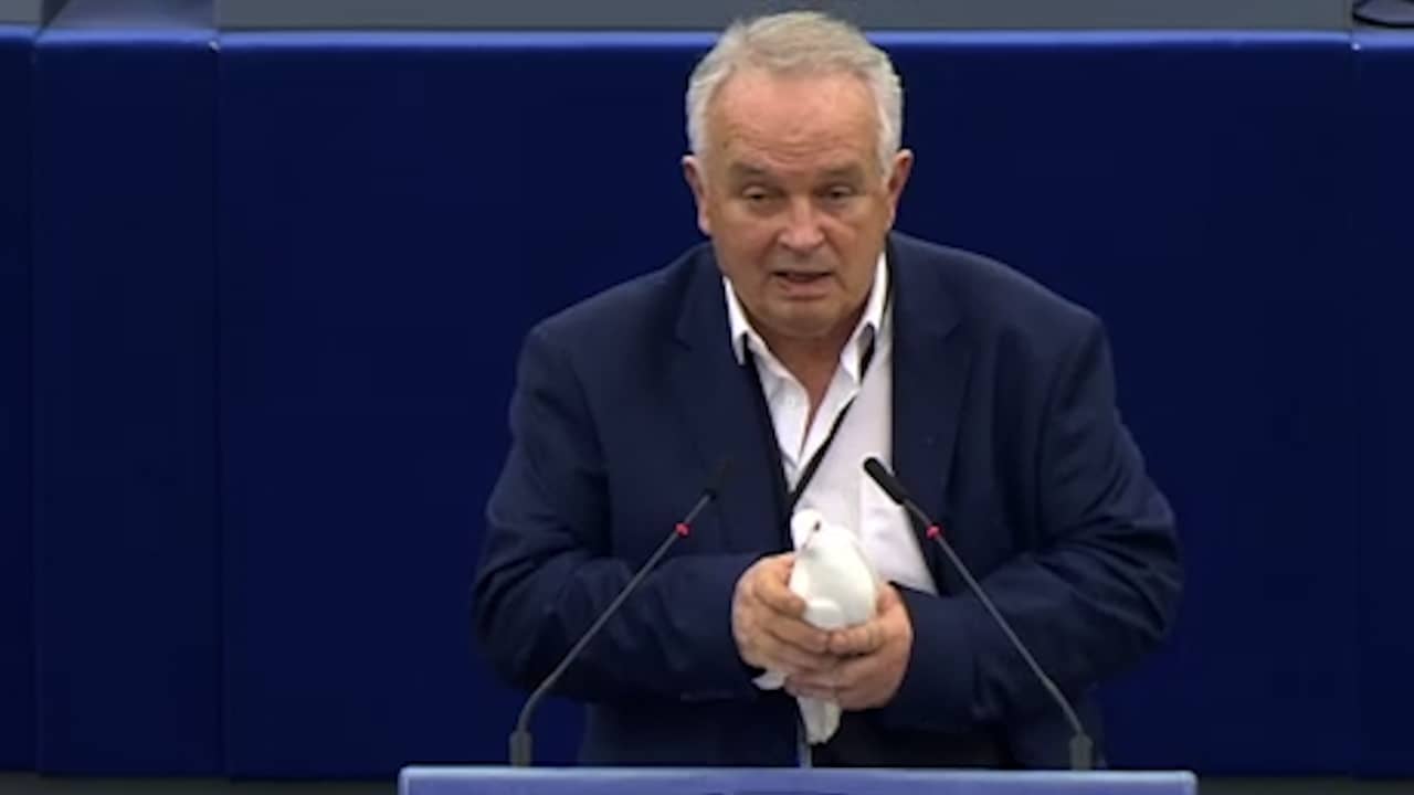 Beeld uit video: Slowaakse politicus laat witte duif los in Europees Parlement