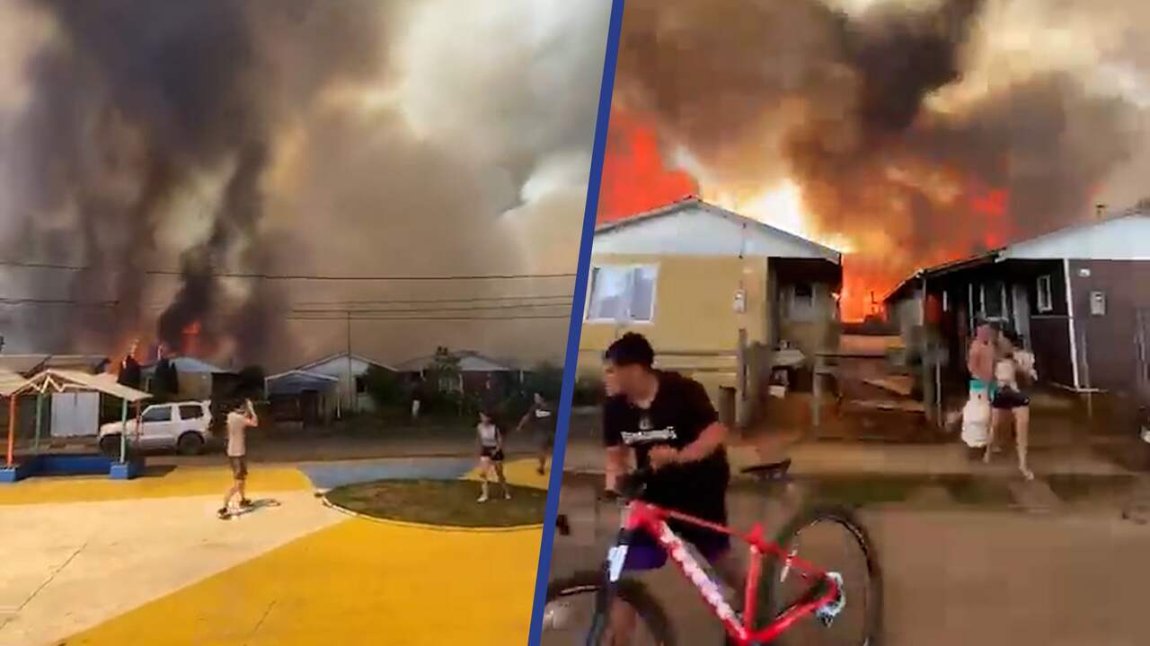 Beeld uit video: Chilenen ontvluchten brandende huizen tijdens hittegolf