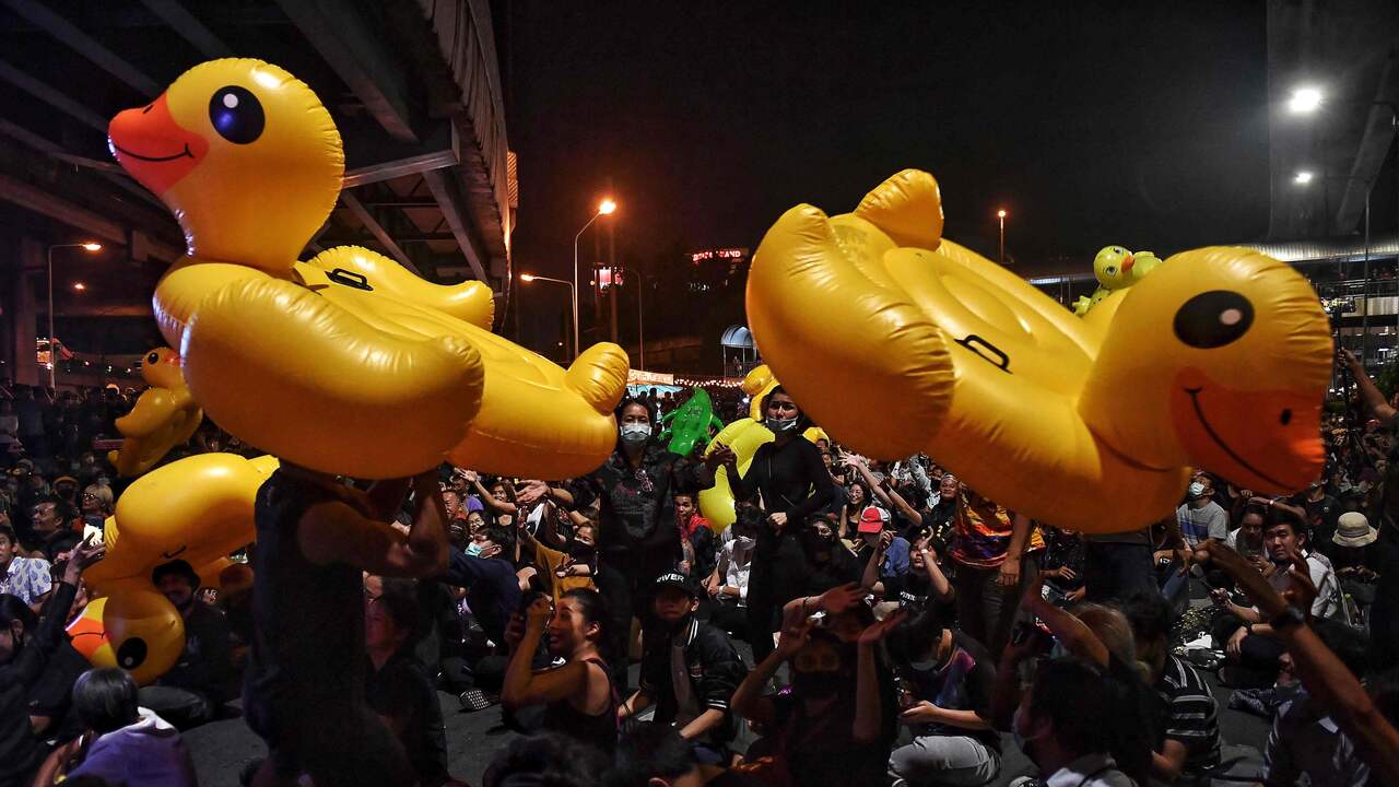 A Thai man was sentenced to two years in prison for selling calendars with yellow ducks  outside