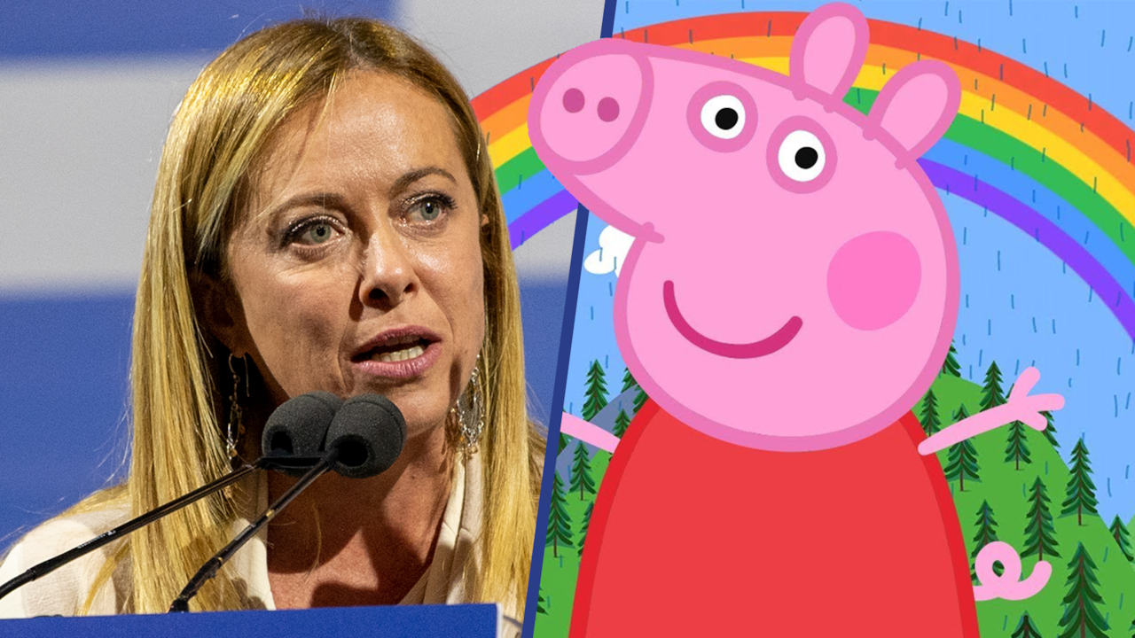 Beeld uit video: Gedoe om lhbti-actie Peppa Pig illustreert Italiaanse verkiezingswinnaar