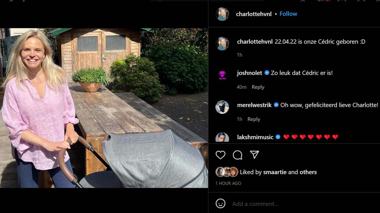 Charlotte Nijs deelt het nieuws op Instagram.
