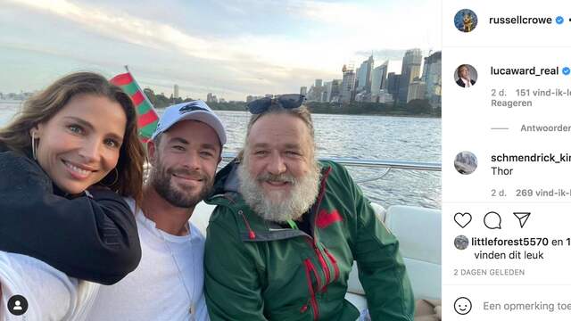 Russell Crowe shared a photo on social media showing him with Chris Hemsworth and his wife Elsa Pataky.