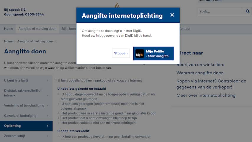 aangifte politie internet
