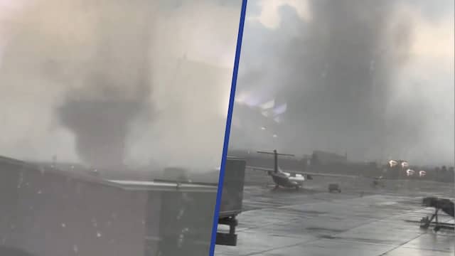 Amerikaanse reizigers op luchthaven filmen twee tornado's