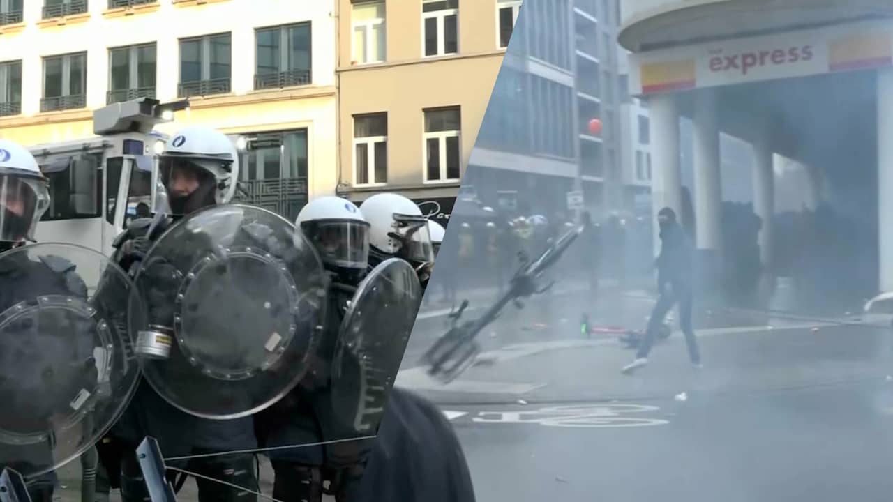 Beeld uit video: Politie zet traangas in bij coronademonstratie in Brussel