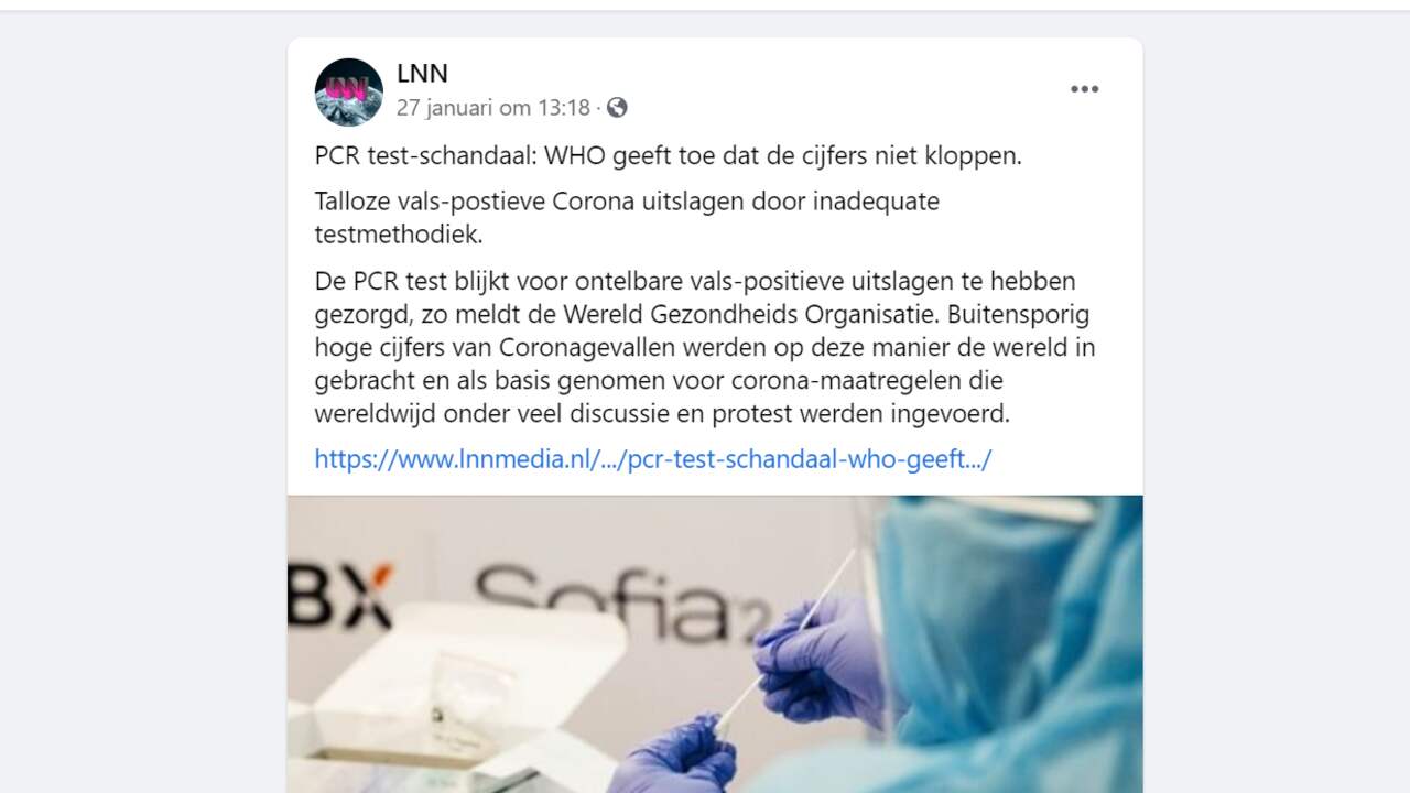Een screenshot van het onjuiste bericht.