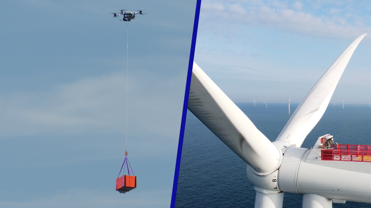Video | Drones vervoeren onderdelen voor windturbines bij Borssele