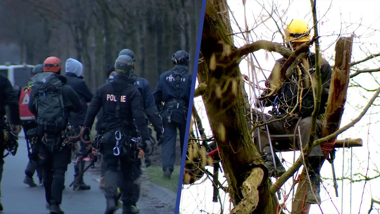 Beeld uit video: Politie start met ontruiming Sterrebos in Limburgs Born