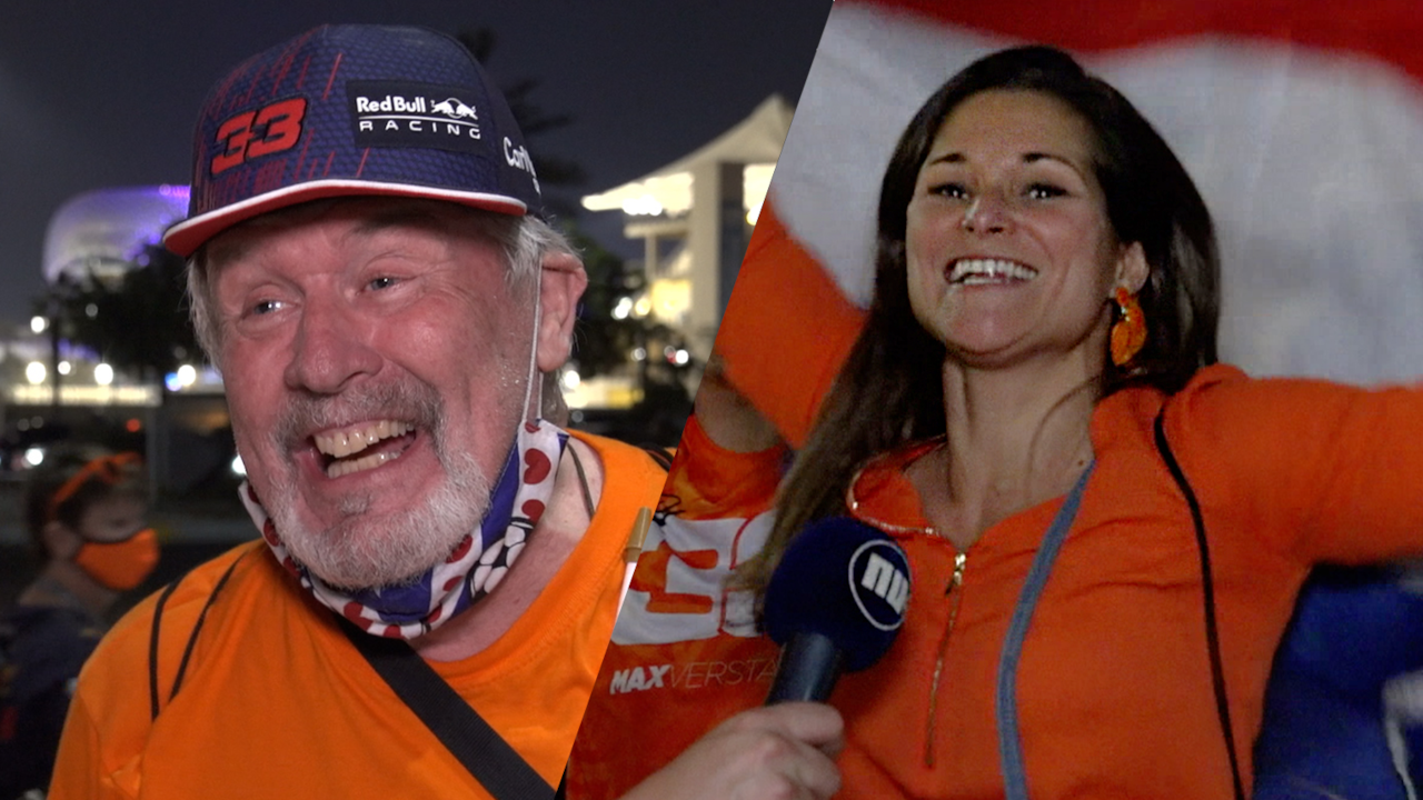 Beeld uit video: Feestende fans in Abu Dhabi: 'Eindelijk had Verstappen geluk'