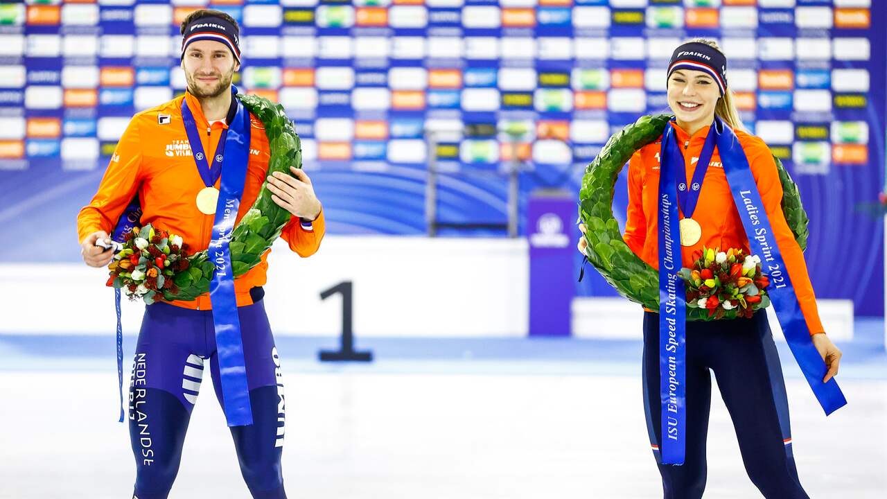 Thomas Krol met Jutta Leerdam, de kampioen bij de vrouwen.