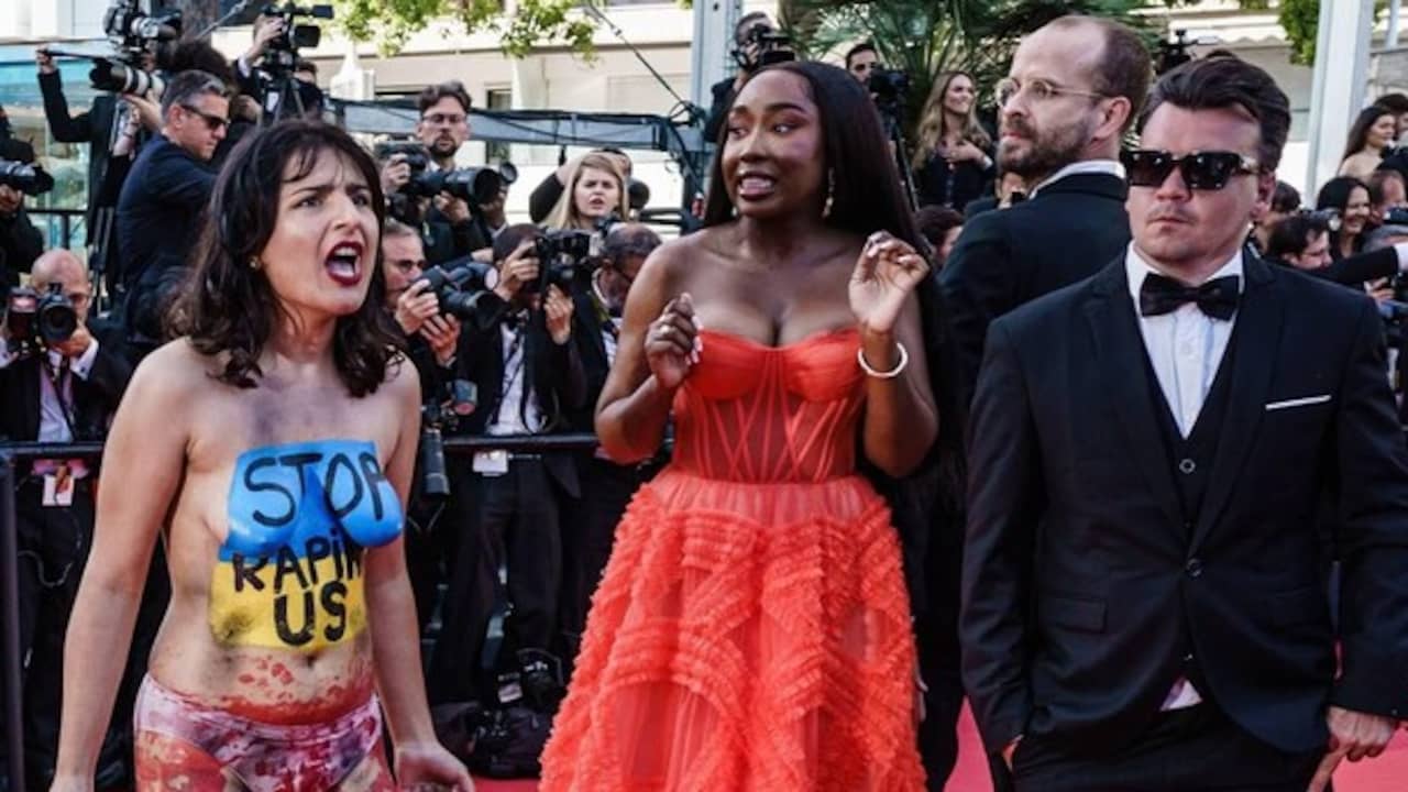 Woman protests on Cannes red carpet against sexual violence in Ukraine |  NOW