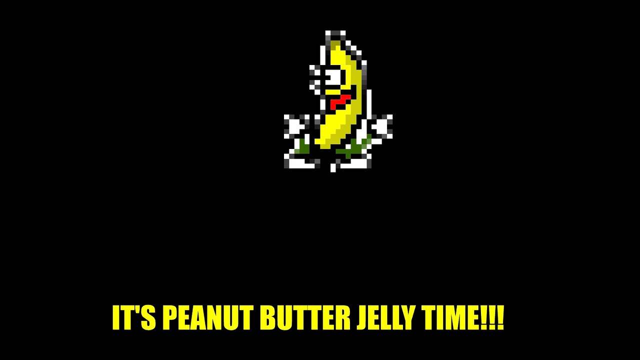 De dansende banaan van het liedje 'Peanut Butter Jelly Time'.