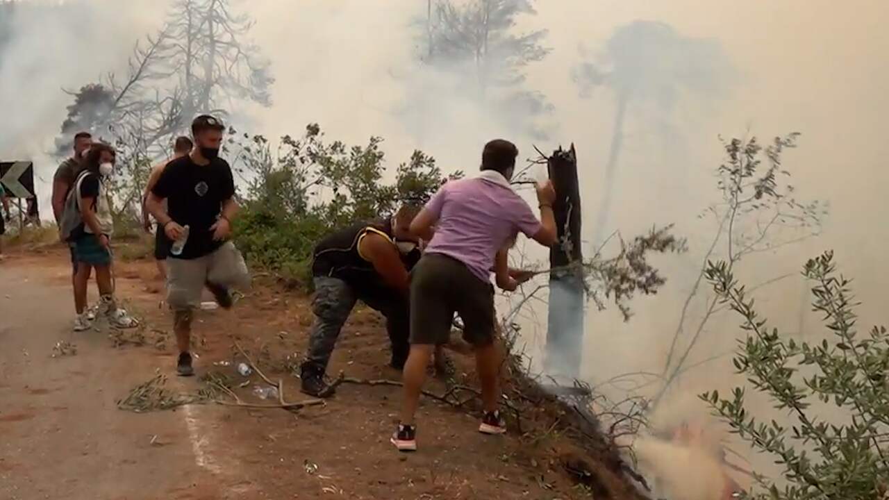 Beeld uit video: Grieken helpen brandweer bij bestrijden bosbranden op Evia