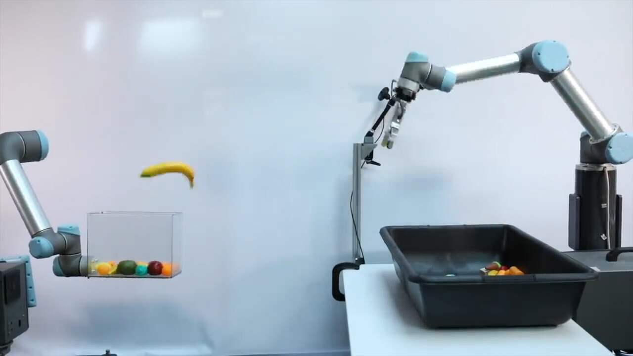 Beeld uit video: Robot leert zelf bananen oppakken en gooien