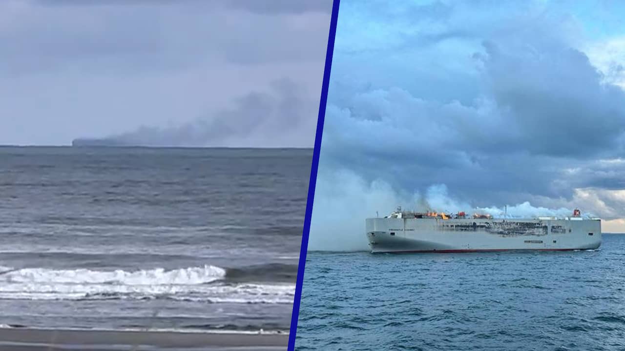 Beeld uit video: Kustwacht brengt opvarenden aan wal na dodelijke scheepsbrand bij Ameland