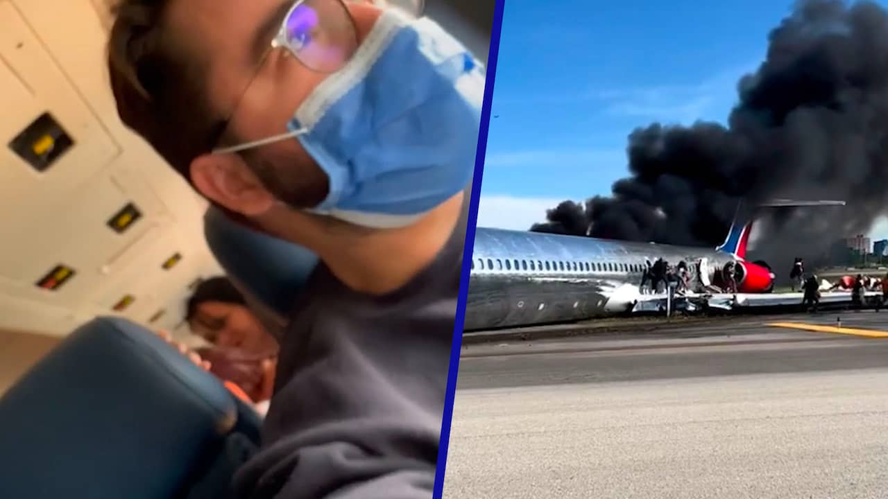 Beeld uit video: Vliegtuigpassagier filmt moeizame landing bij Miami Airport