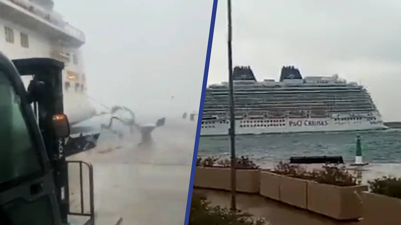 Beeld uit video: Cruiseschip met duizenden toeristen bij Mallorca losgeslagen door storm