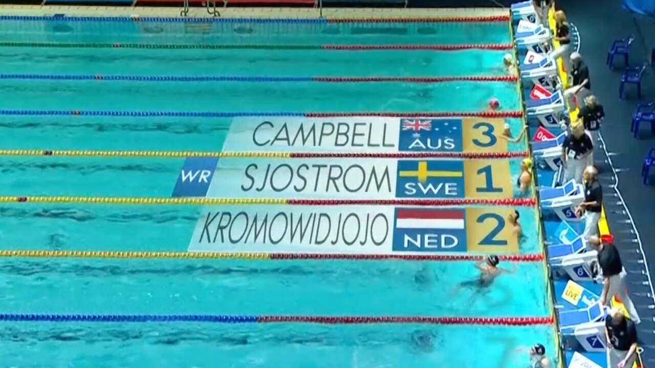 Beeld uit video: Kromowidjojo verliest wereldrecord 50 meter vrij aan Sjöström