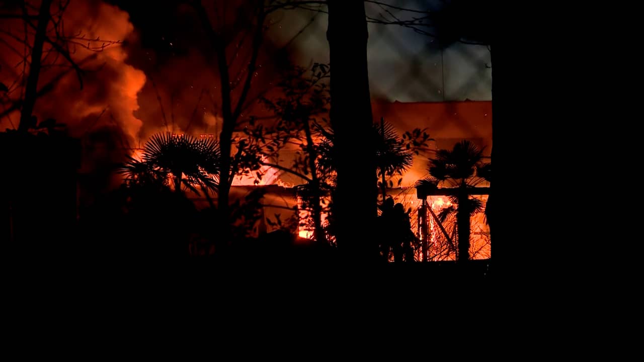 Beeld uit video: Vlammen slaan uit voormalige seksclub in Roermond