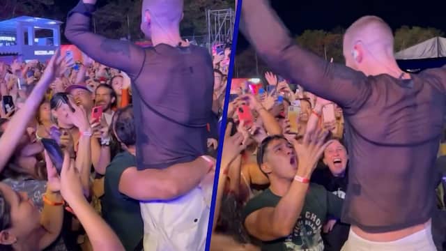 Beeld uit video: Fan knuffelt Chainsmokers-zanger tijdens optreden
